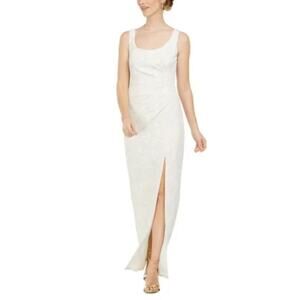 Adrianna Papell Metallic Jacquard Sleeveless Long Column Gown White Size 4 Dress